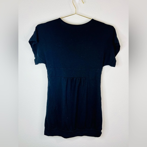Papaya Black Plunge V Neck Short Sleeve Top Y2K Minimalist Size Medium Polyester - Picture 5 of 6